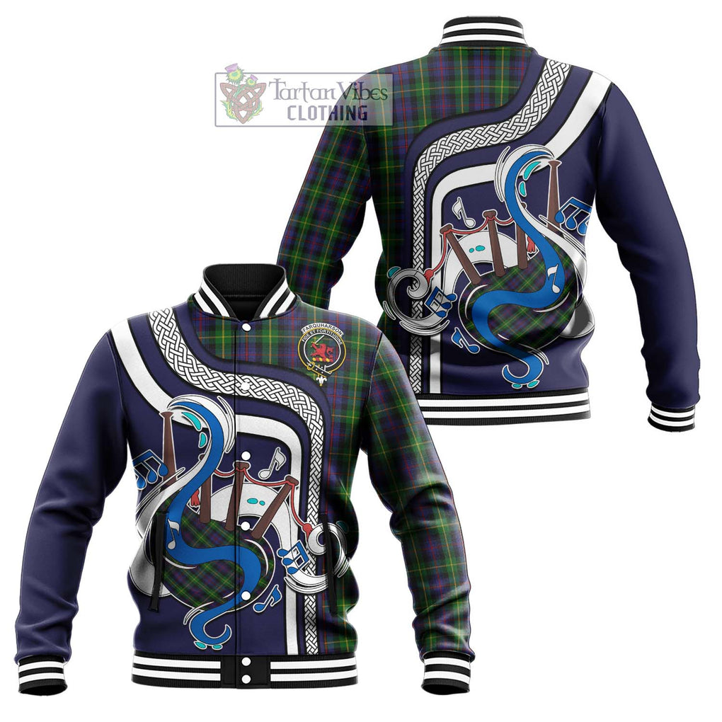 Tartan Vibes Clothing Farquharson Tartan Baseball Jacket with Epic Bagpipe Style