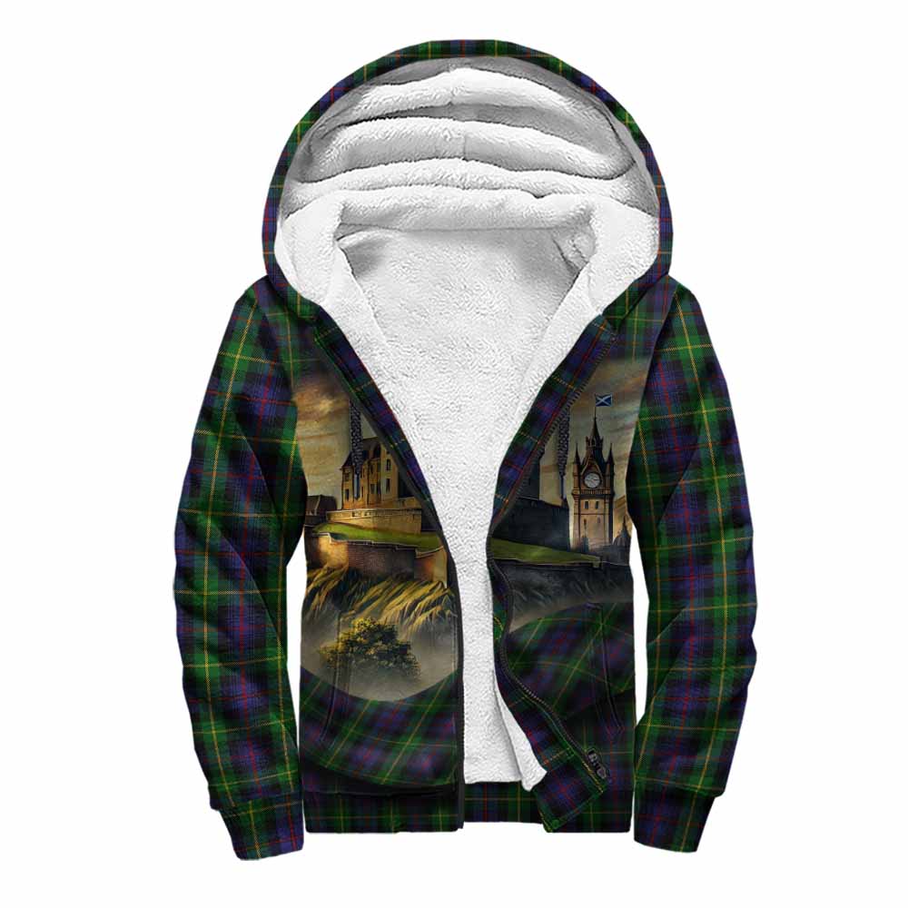 Farquharson Tartan Family Crest Sherpa Hoodie with Scottish Ancient Castle Style Unisex S - Tartan Vibes Clothing