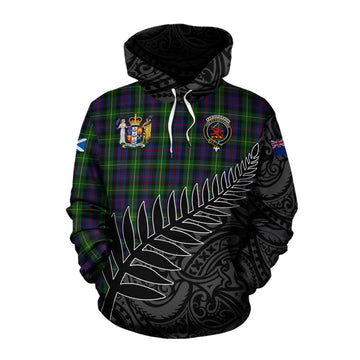 Farquharson Crest Tartan Cotton Hoodie with New Zealand Silver Fern Half Style