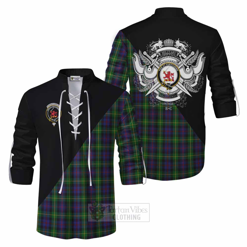 Tartan Vibes Clothing Farquharson Tartan Ghillie Kilt Shirt with Family Crest and Military Logo Style