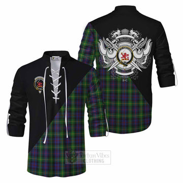 Farquharson Tartan Ghillie Kilt Shirt with Family Crest and Military Logo Style