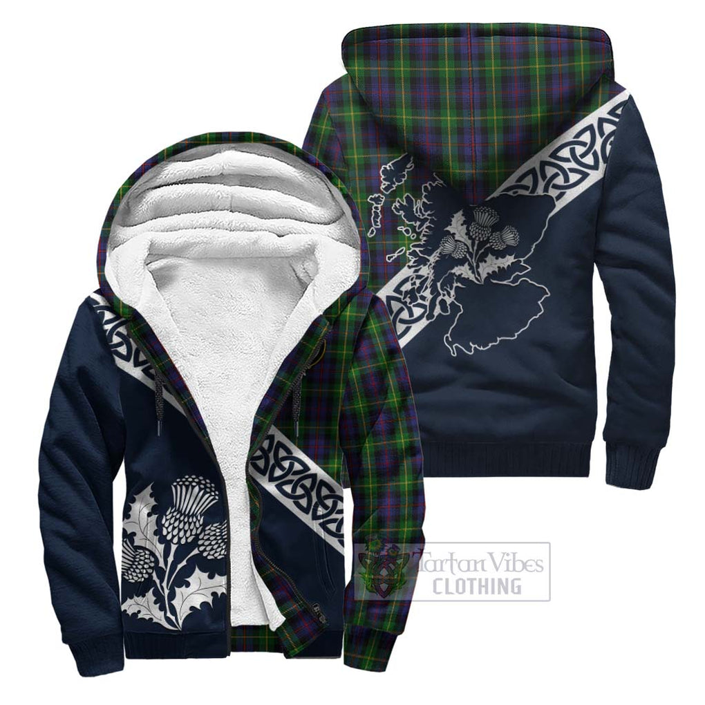 Tartan Vibes Clothing Farquharson Tartan Sherpa Hoodie Featuring Thistle and Scotland Map