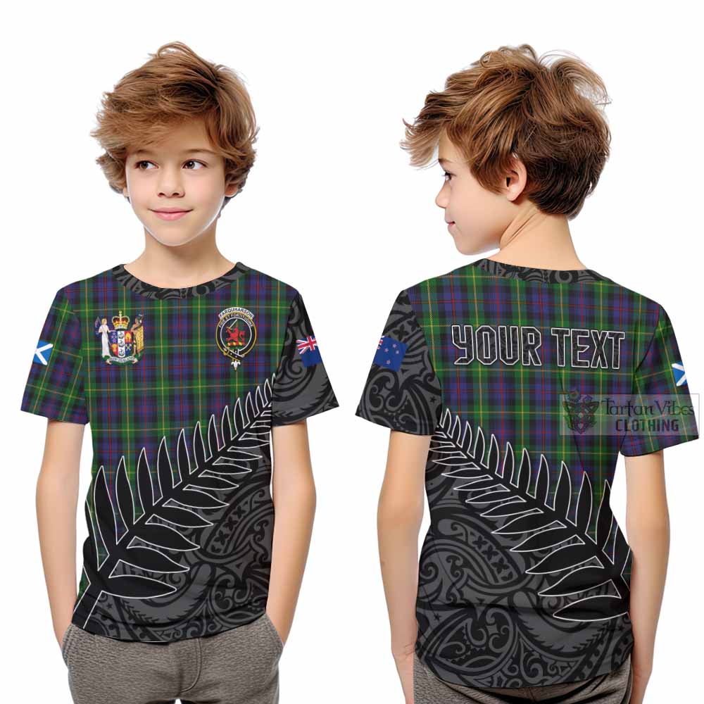 Tartan Vibes Clothing Farquharson Crest Tartan Kid T-Shirt with New Zealand Silver Fern Half Style