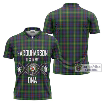 Farquharson Tartan Zipper Polo Shirt with Family Crest DNA In Me Style