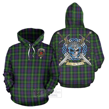 Farquharson Tartan Hoodie with Family Crest Celtic Skull Style