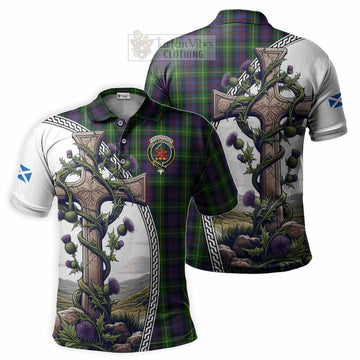 Farquharson Tartan Polo Shirt with Family Crest and St. Andrew's Cross Accented by Thistle Vines