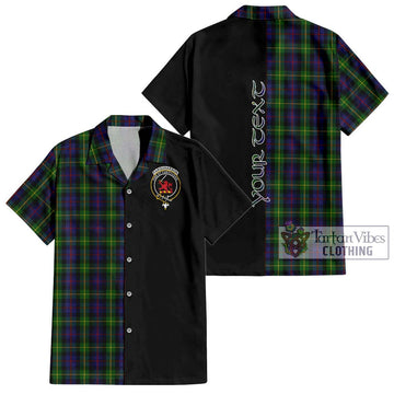 Farquharson Tartan Short Sleeve Button Shirt with Family Crest and Half Of Me Style