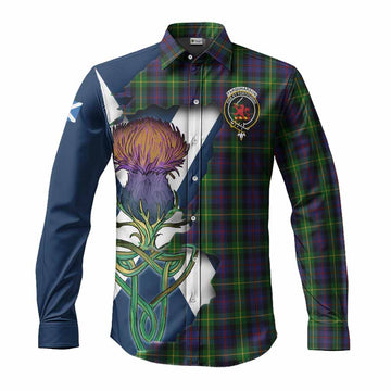 Farquharson Tartan Family Crest Long Sleeve Button Shirt Scottish Thistle Celtic Inspired Men's Shirt S - Tartan Vibes Clothing