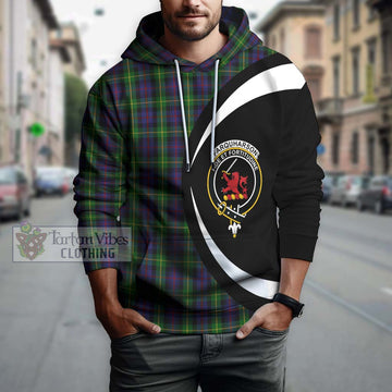 Farquharson Tartan Hoodie with Family Crest Circle Style