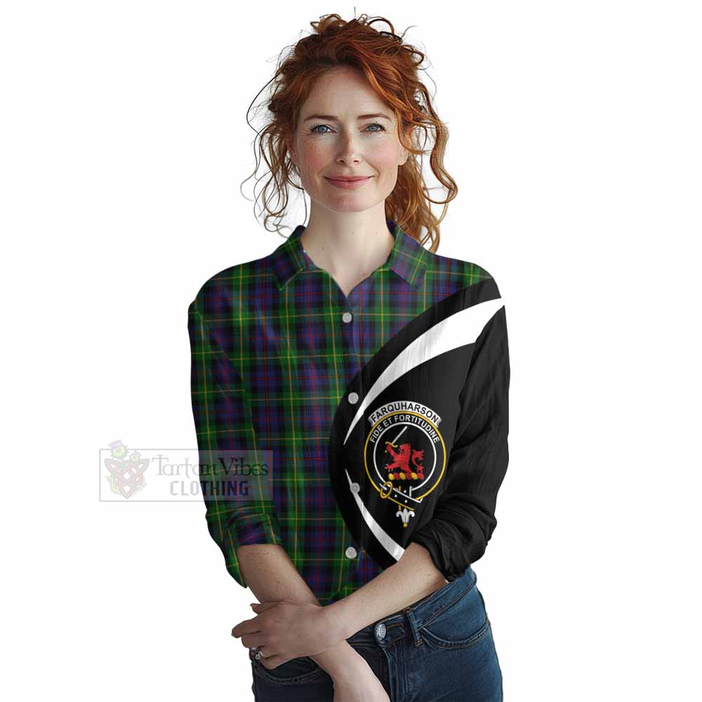 Tartan Vibes Clothing Farquharson Tartan Women's Casual Shirt with Family Crest Circle Style