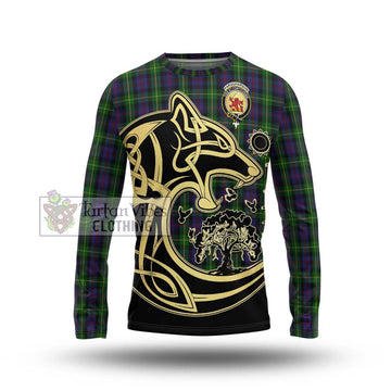 Farquharson Tartan Long Sleeve T-Shirt with Family Crest Celtic Wolf Style