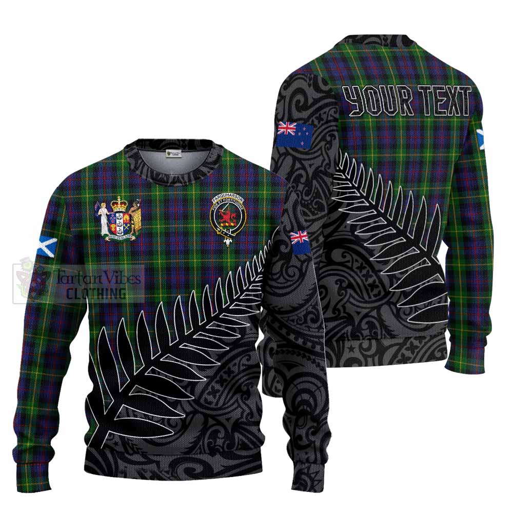 Tartan Vibes Clothing Farquharson Crest Tartan Knitted Sweater with New Zealand Silver Fern Half Style