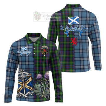 Farquharson Tartan Long Sleeve Polo Shirt Happy St. Andrew's Day Half Tartan Style