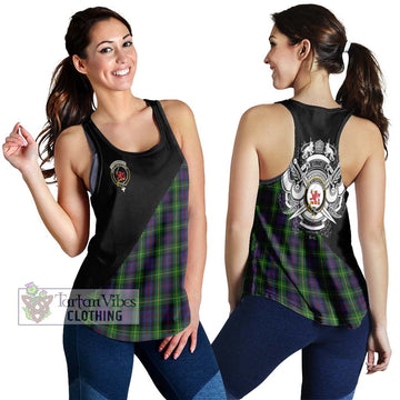 Farquharson Tartan Women's Racerback Tanks with Family Crest and Military Logo Style