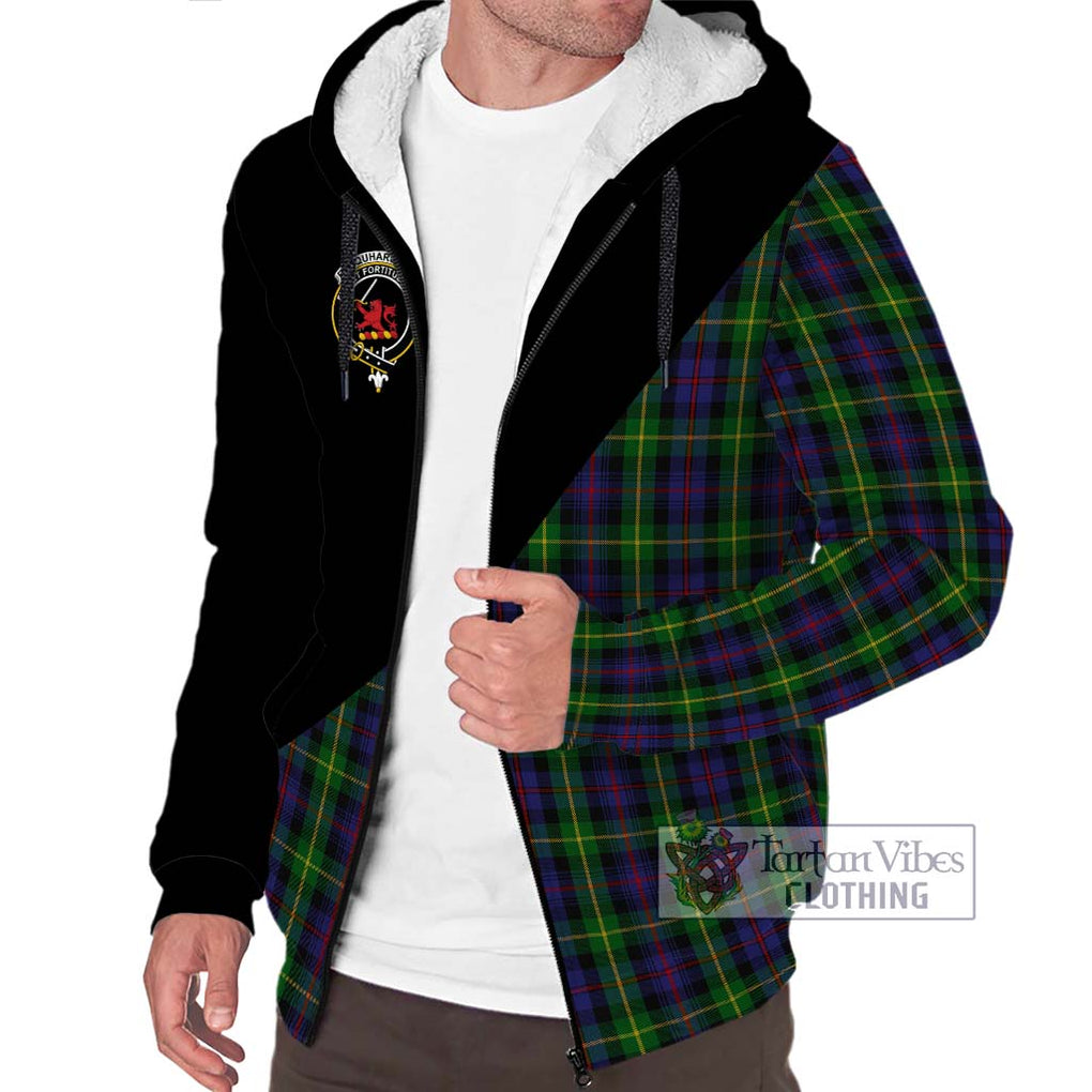 Farquharson Tartan Sherpa Hoodie with Family Crest and Military Logo Style Unisex S - Tartanvibesclothing Shop