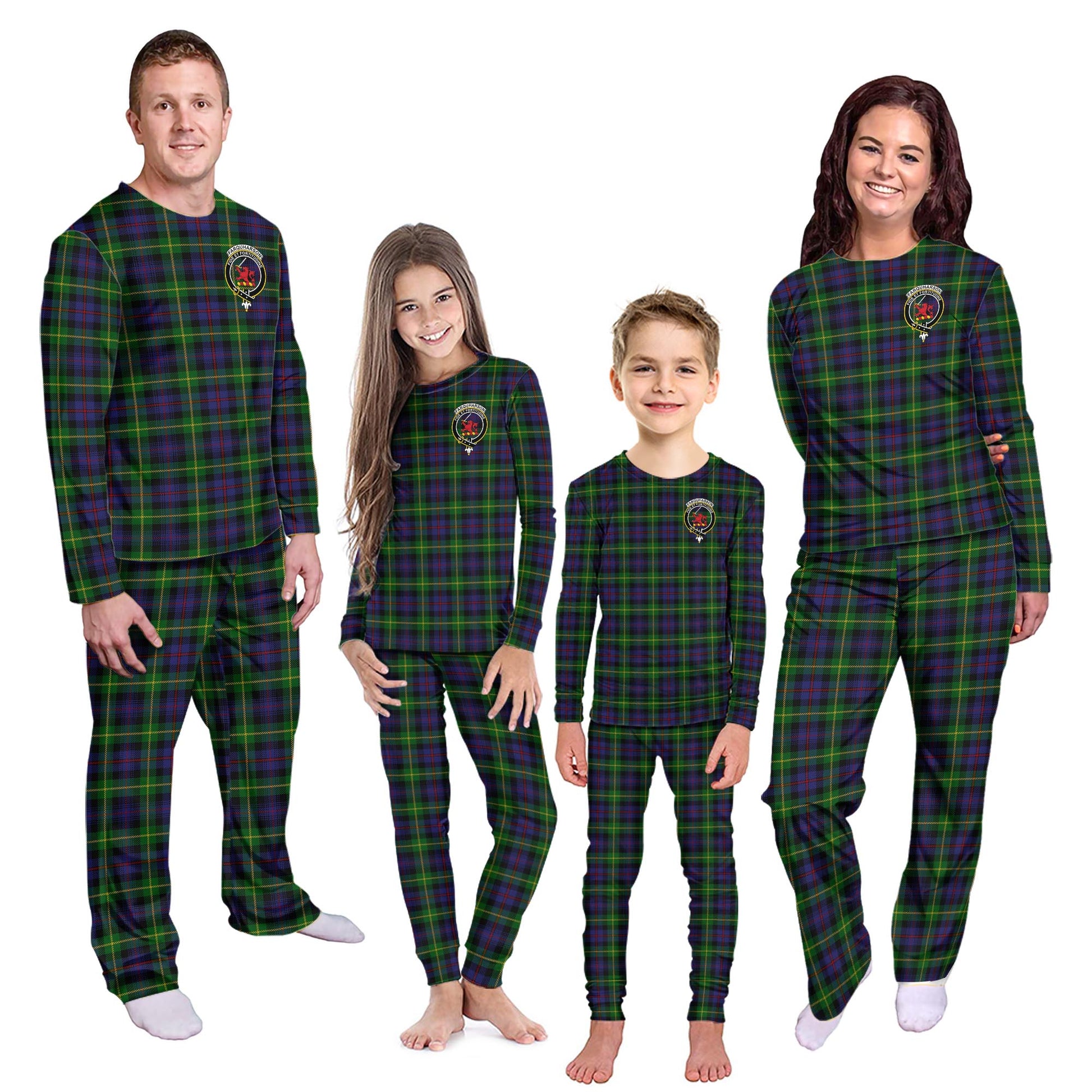 Farquharson Tartan Pajamas Family Set with Family Crest Kid - Tartan Vibes Clothing