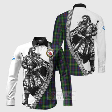 Farquharson Tartan Clan Crest Long Sleeve Button Shirt with Highlander Warrior Celtic Style