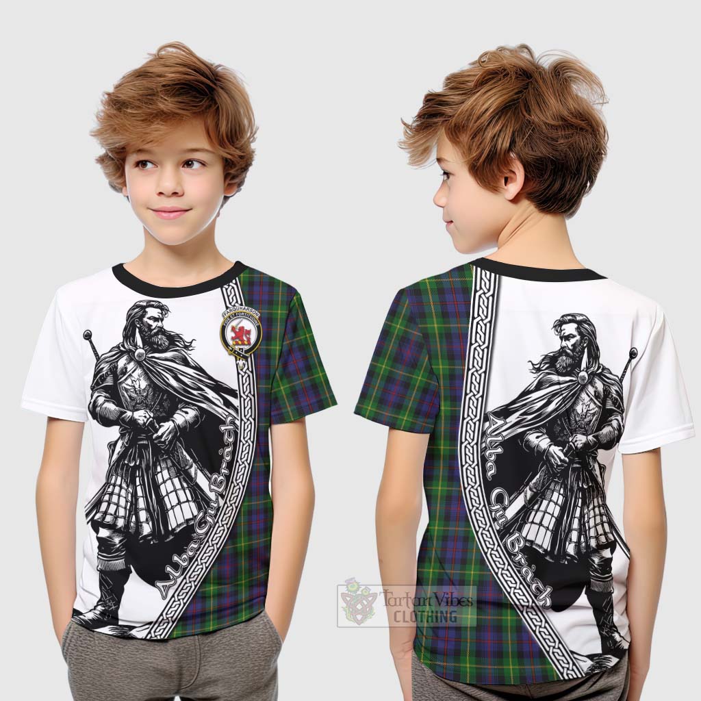 Tartan Vibes Clothing Farquharson Tartan Clan Crest Kid T-Shirt with Highlander Warrior Celtic Style