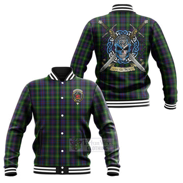 Farquharson Tartan Baseball Jacket with Family Crest Celtic Skull Style