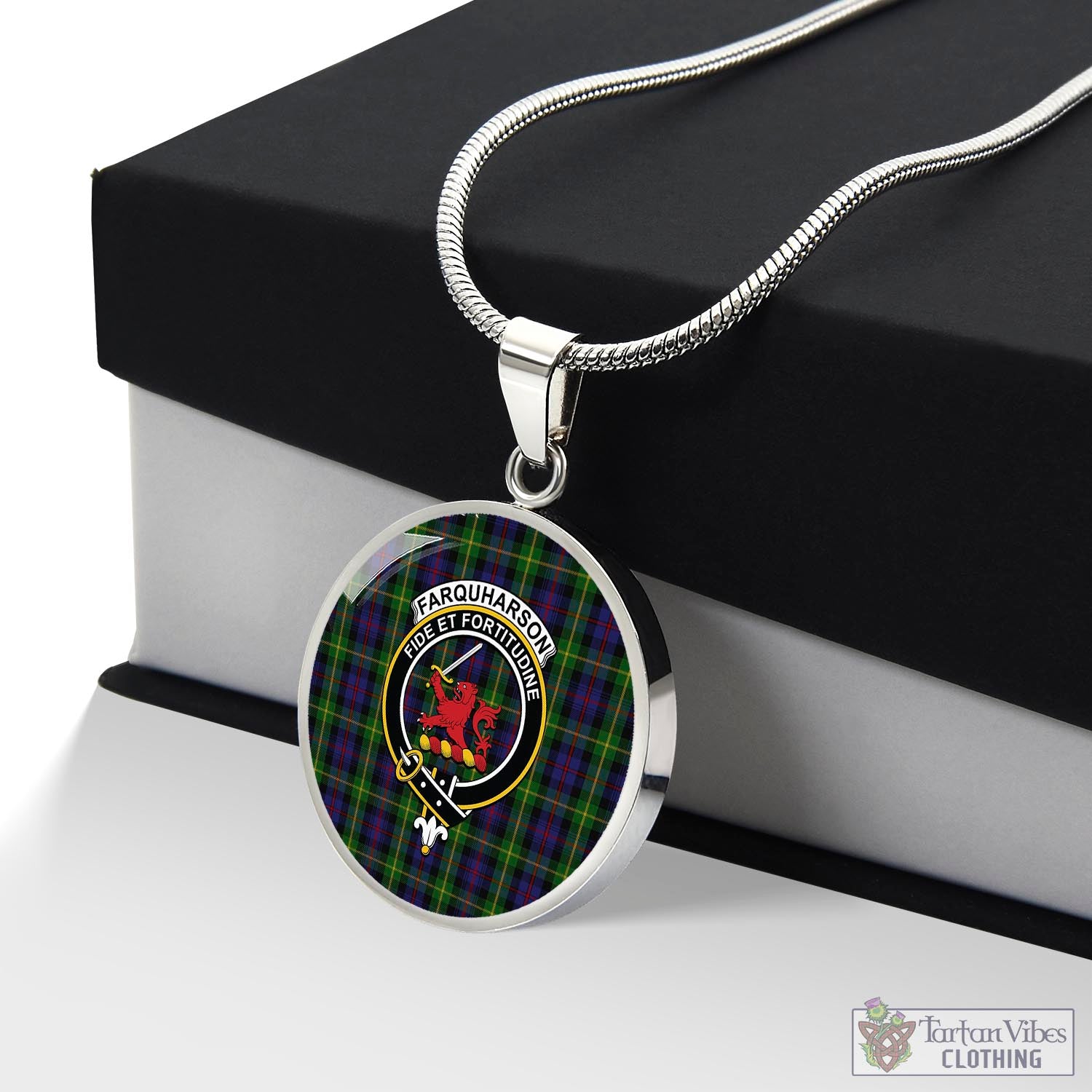 Tartan Vibes Clothing Farquharson Tartan Circle Necklace with Family Crest