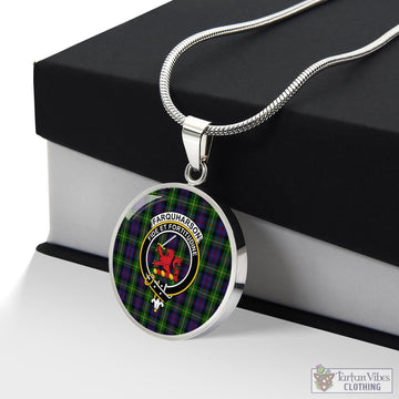 Farquharson Tartan Circle Necklace with Family Crest