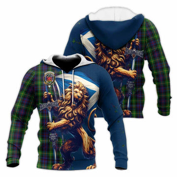 Farquharson Tartan Family Crest Knitted Hoodie with Scottish Majestic Lion