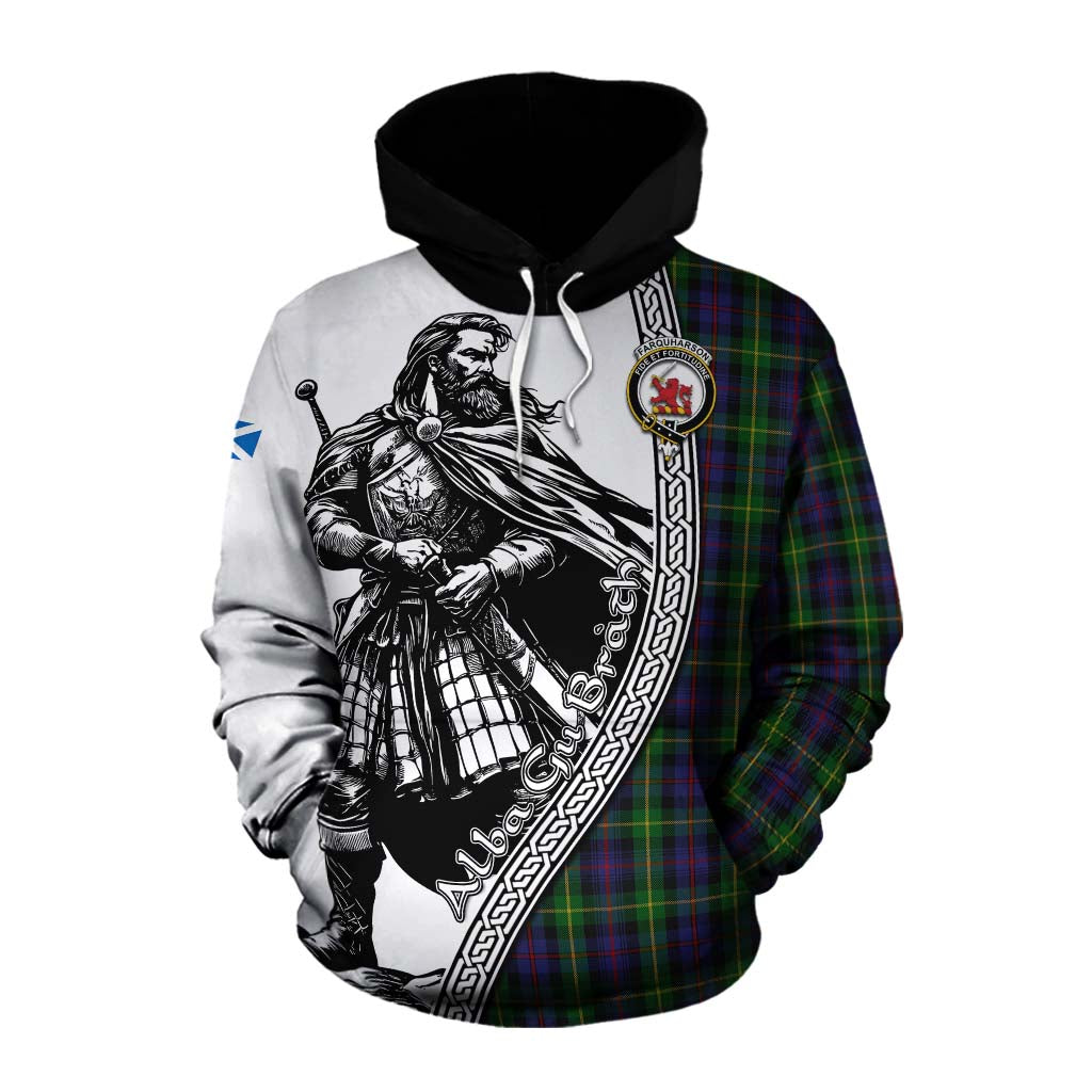 Tartan Vibes Clothing Farquharson Tartan Clan Crest Cotton Hoodie with Highlander Warrior Celtic Style