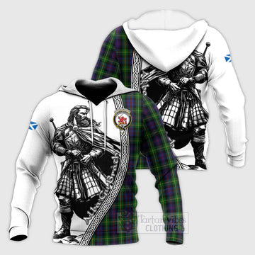 Farquharson Tartan Clan Crest Knitted Hoodie with Highlander Warrior Celtic Style