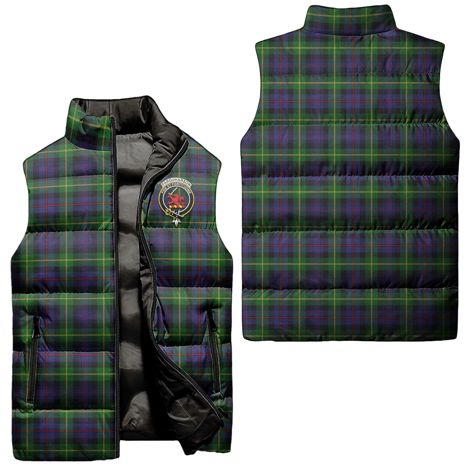 Farquharson Tartan Sleeveless Puffer Jacket with Family Crest Unisex - Tartanvibesclothing