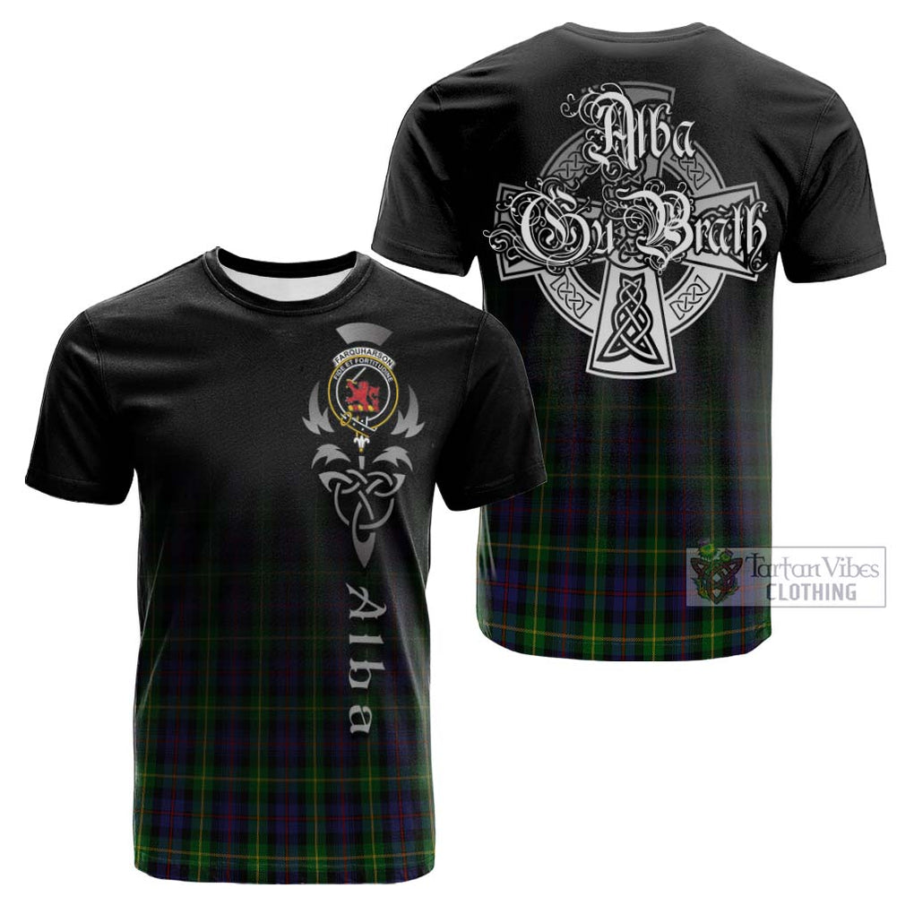 Tartan Vibes Clothing Farquharson Tartan Cotton T-shirt Featuring Alba Gu Brath Family Crest Celtic Inspired