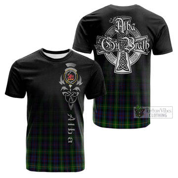 Farquharson Tartan Cotton T-shirt Featuring Alba Gu Brath Family Crest Celtic Inspired