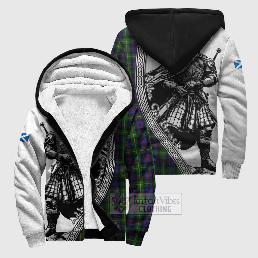 Tartan Vibes Clothing Farquharson Tartan Clan Crest Sherpa Hoodie with Highlander Warrior Celtic Style