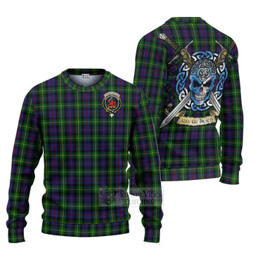 Farquharson Tartan Ugly Sweater with Family Crest Celtic Skull Style