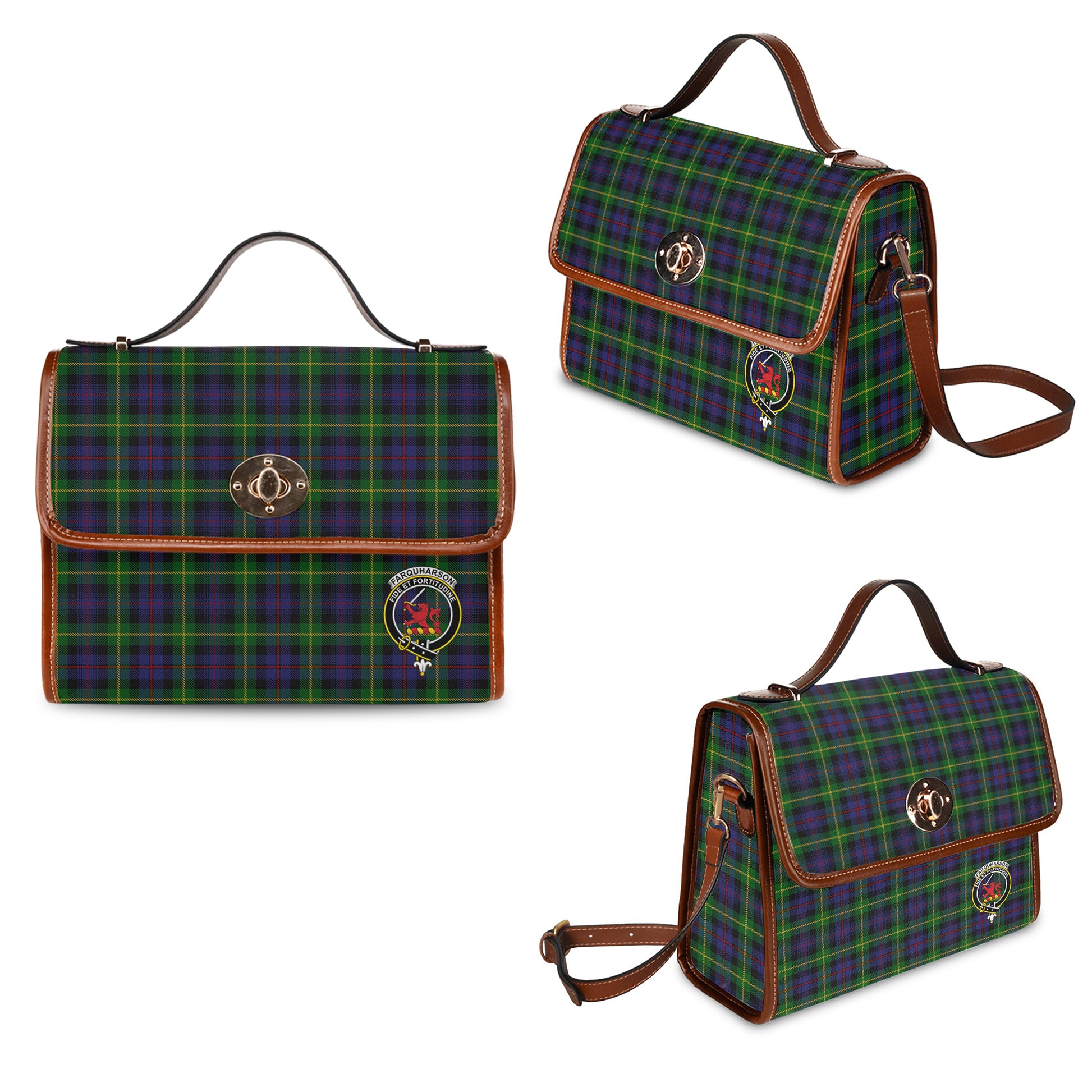 farquharson-tartan-leather-strap-waterproof-canvas-bag-with-family-crest