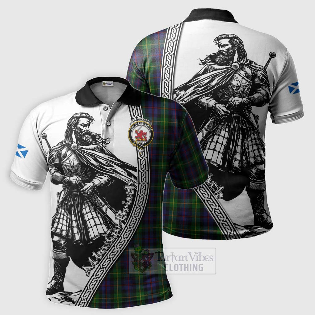 Tartan Vibes Clothing Farquharson Tartan Clan Crest Polo Shirt with Highlander Warrior Celtic Style