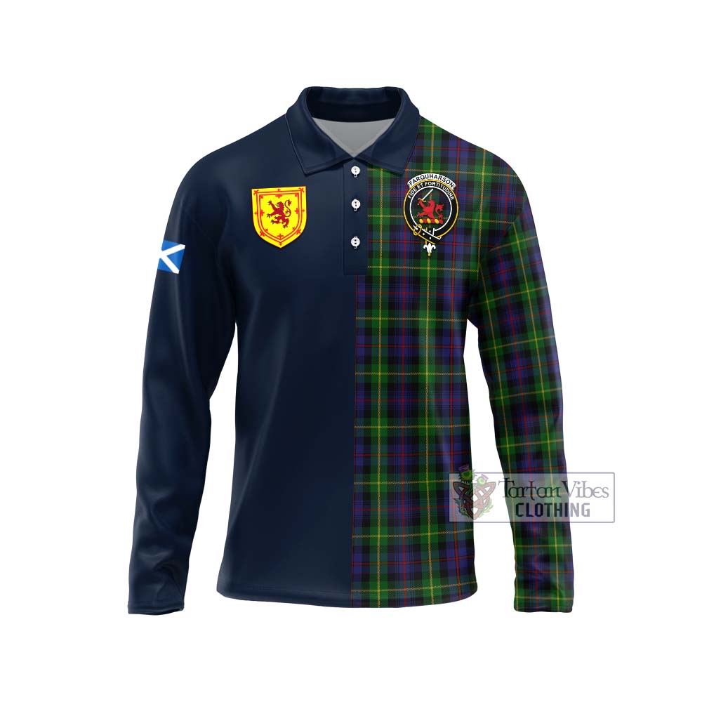 Tartan Vibes Clothing Farquharson Tartan Long Sleeve Polo Shirt with Scottish Lion Royal Arm Half Style