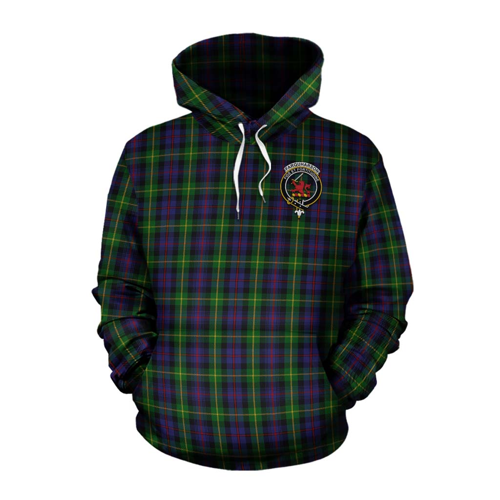 Tartan Vibes Clothing Farquharson Tartan Cotton Hoodie with Family Crest Celtic Skull Style