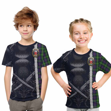 Farquharson Tartan Kid T-Shirt with Family Crest Cross Sword Thistle Celtic Vibes