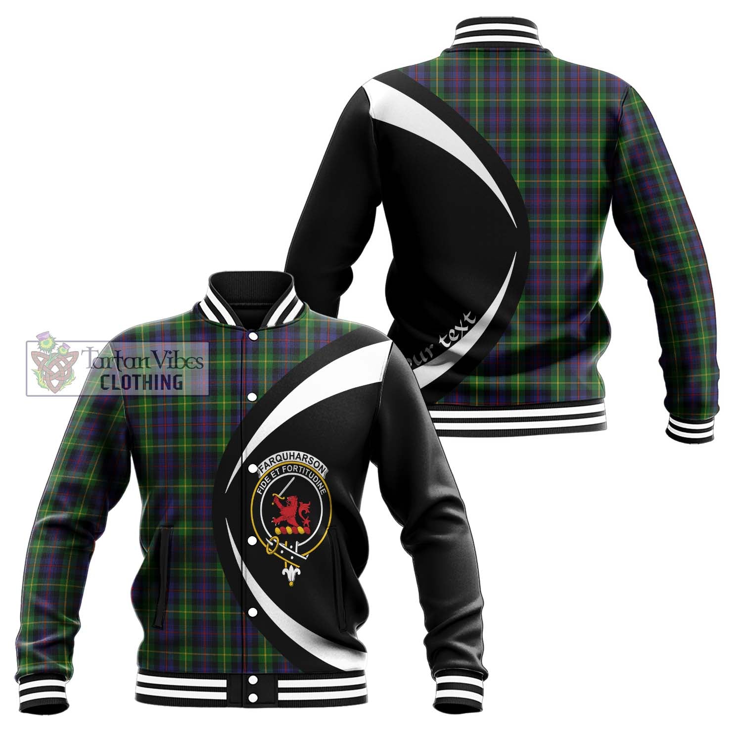 Farquharson Tartan Baseball Jacket with Family Crest Circle Style Unisex - Tartan Vibes Clothing