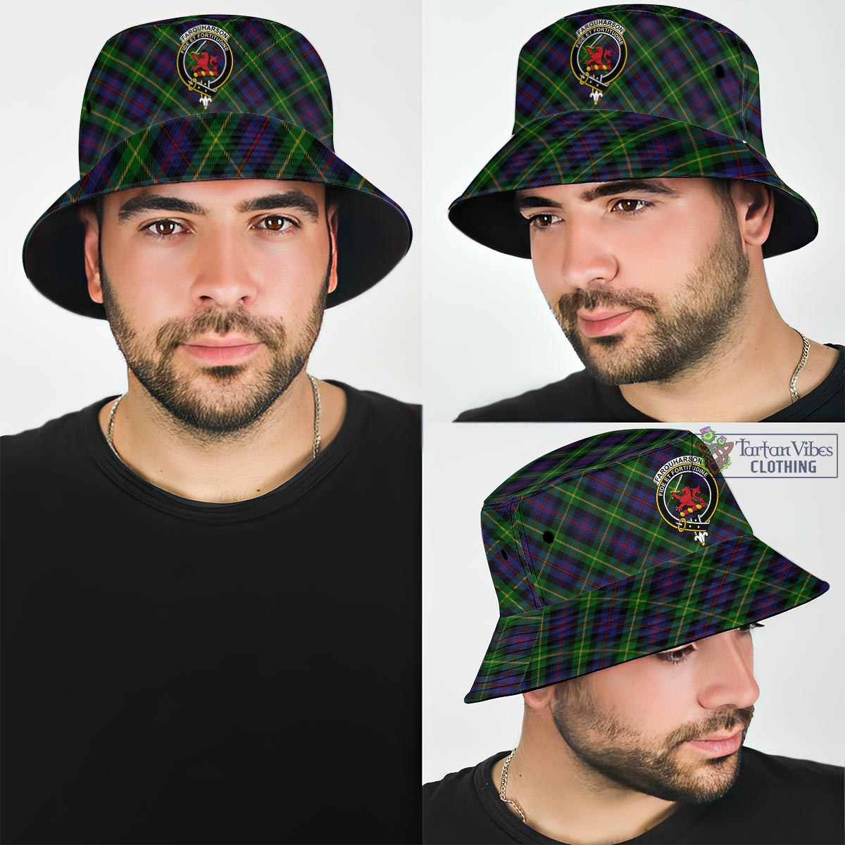 Farquharson Tartan Bucket Hat with Family Crest Bucket Hat One Size - Tartan Vibes Clothing