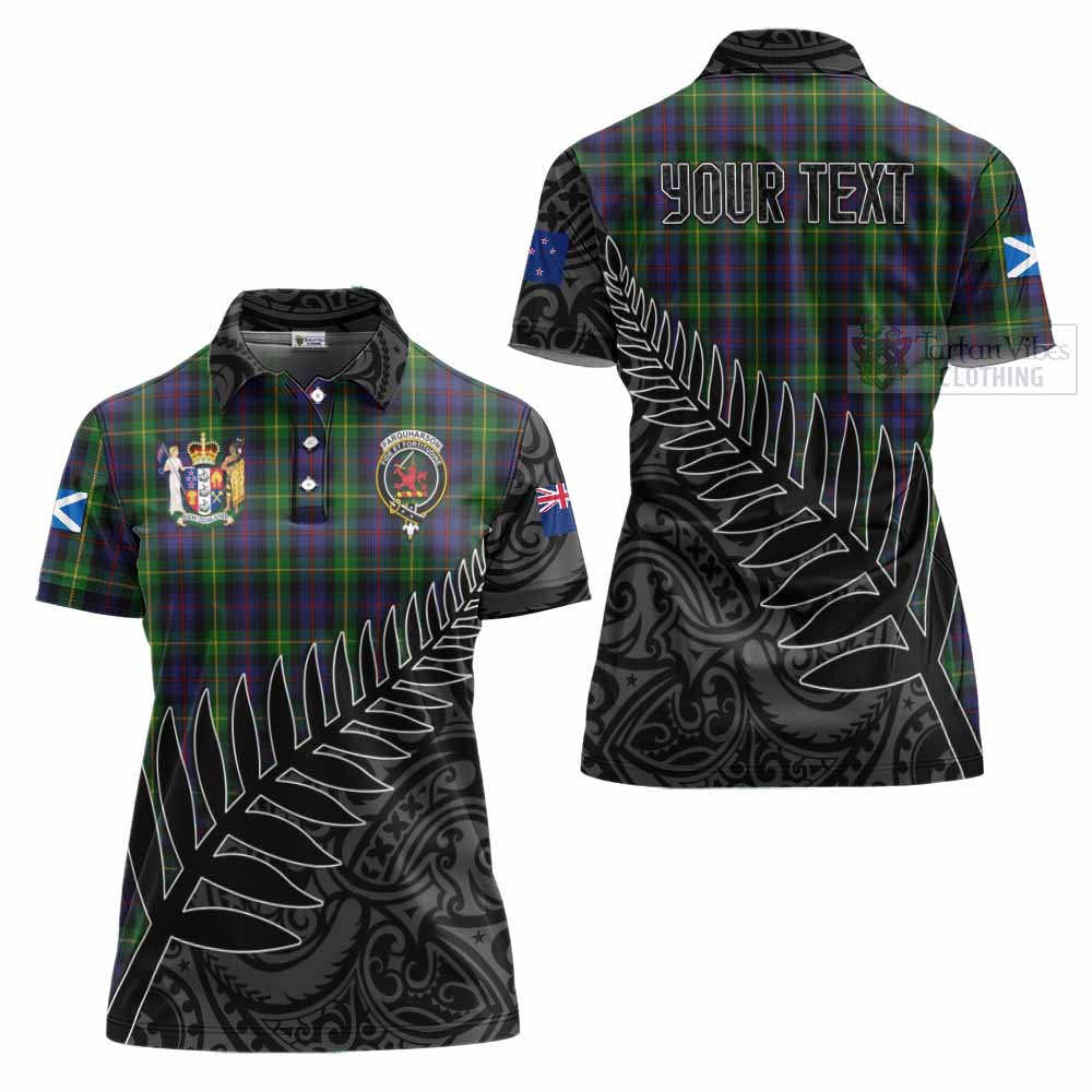 Tartan Vibes Clothing Farquharson Crest Tartan Women's Polo Shirt with New Zealand Silver Fern Half Style