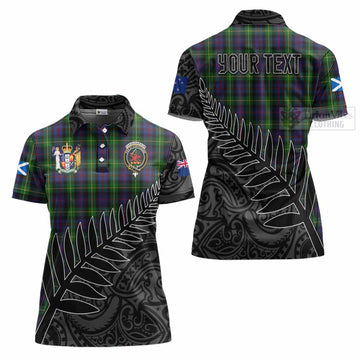 Farquharson Crest Tartan Women's Polo Shirt with New Zealand Silver Fern Half Style