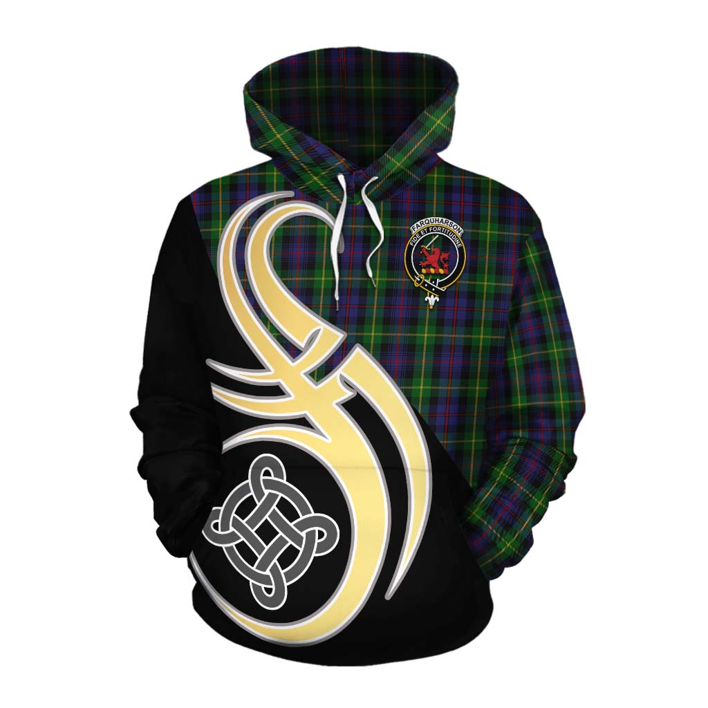 Tartan Vibes Clothing Farquharson Tartan Cotton Hoodie with Family Crest and Celtic Symbol Style