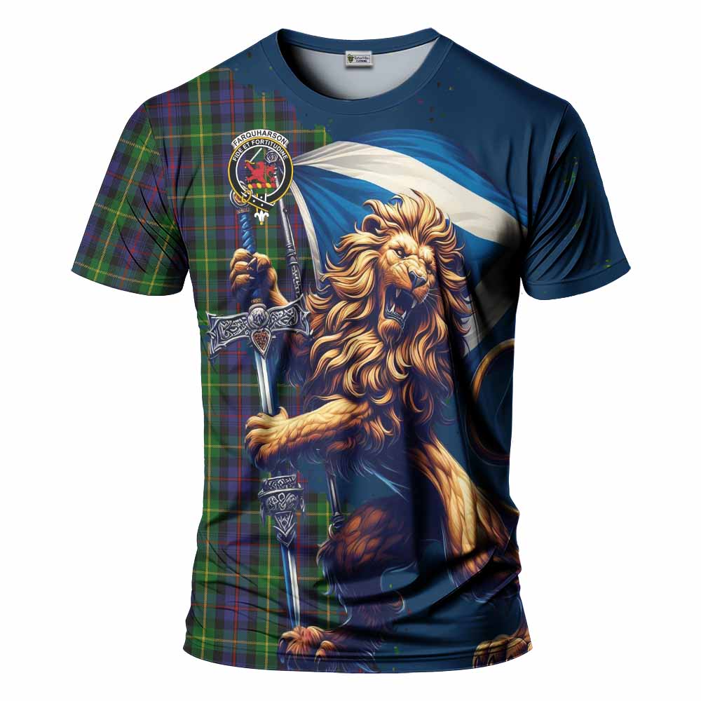 Tartan Vibes Clothing Farquharson Tartan Family Crest T-Shirt with Scottish Majestic Lion