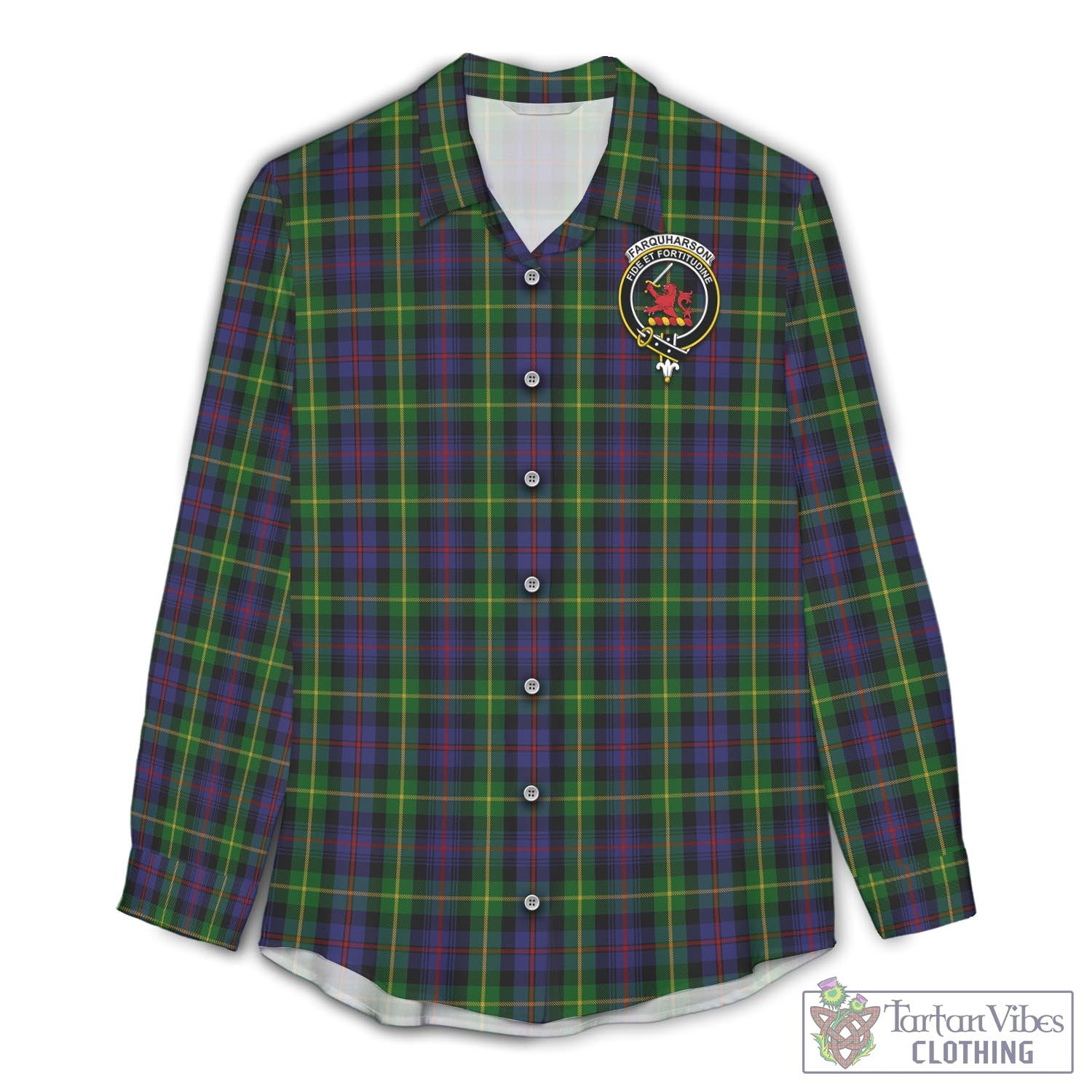 Tartan Vibes Clothing Farquharson Tartan Womens Casual Shirt with Family Crest