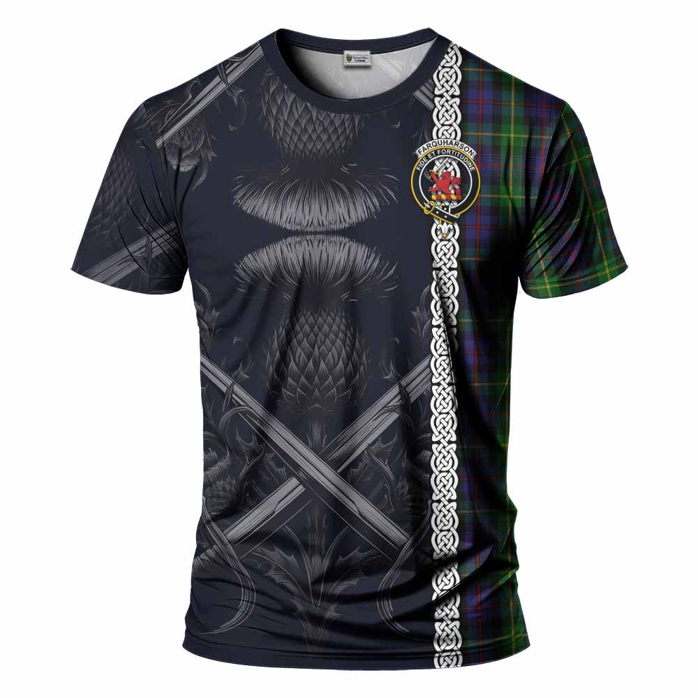 Tartan Vibes Clothing Farquharson Tartan T-Shirt with Family Crest Cross Sword Thistle Celtic Vibes