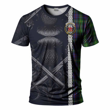 Farquharson Tartan T-Shirt with Family Crest Cross Sword Thistle Celtic Vibes