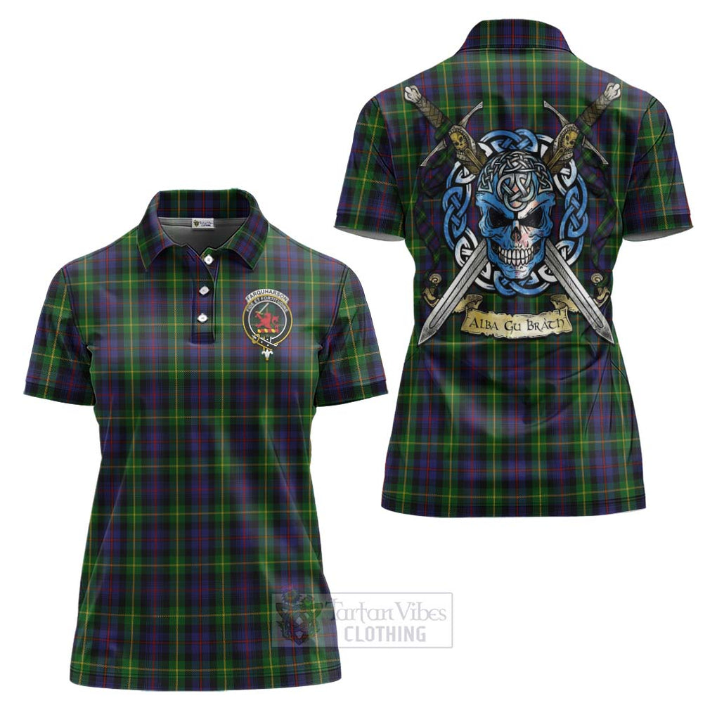 Tartan Vibes Clothing Farquharson Tartan Women's Polo Shirt with Family Crest Celtic Skull Style