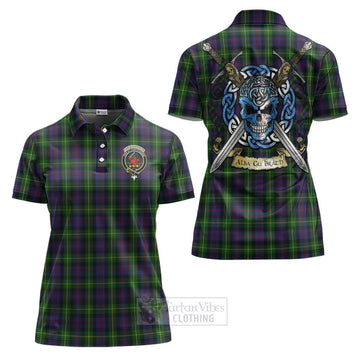 Farquharson Tartan Women's Polo Shirt with Family Crest Celtic Skull Style