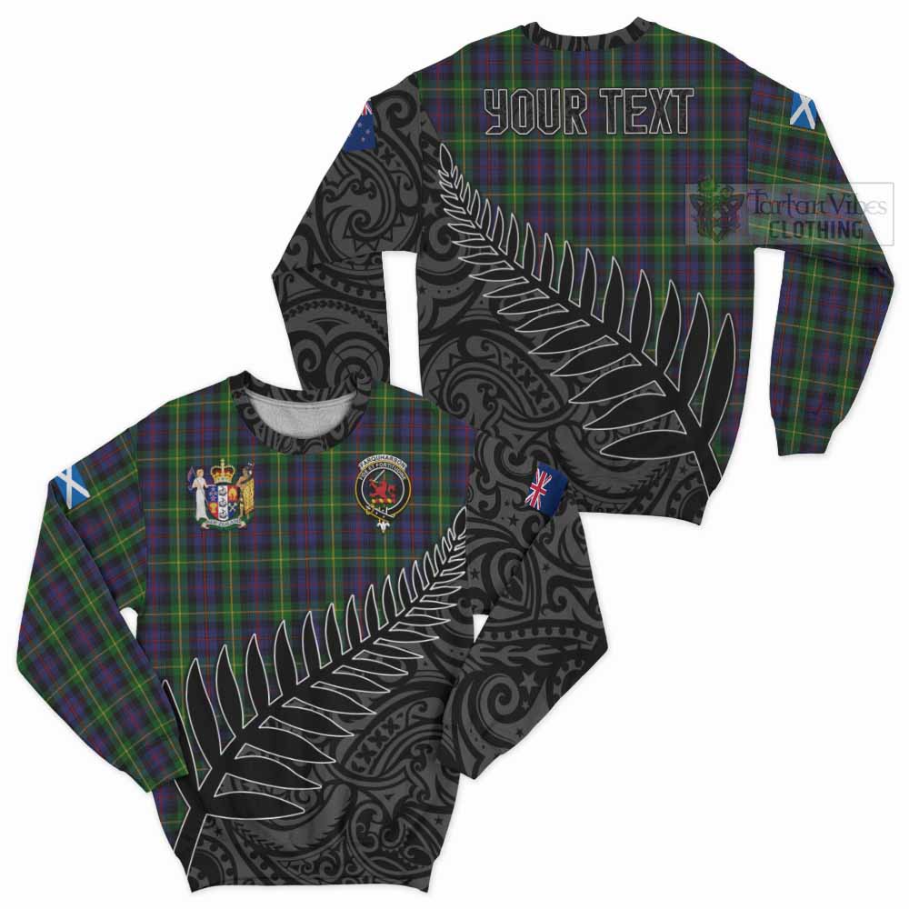 Tartan Vibes Clothing Farquharson Crest Tartan Sweatshirt with New Zealand Silver Fern Half Style